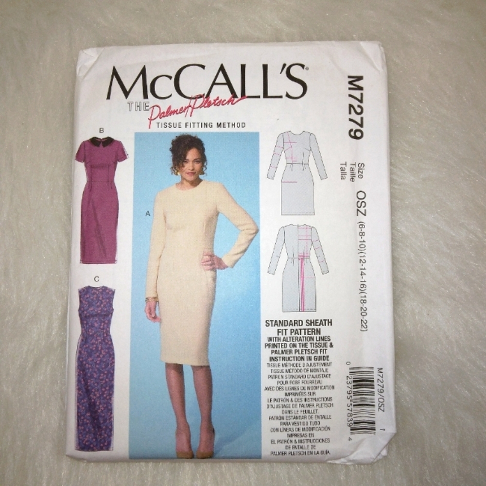 McCall's M7279 Sz 6-22 Misses sheath dress w/optional collar Standard Sheath Fit